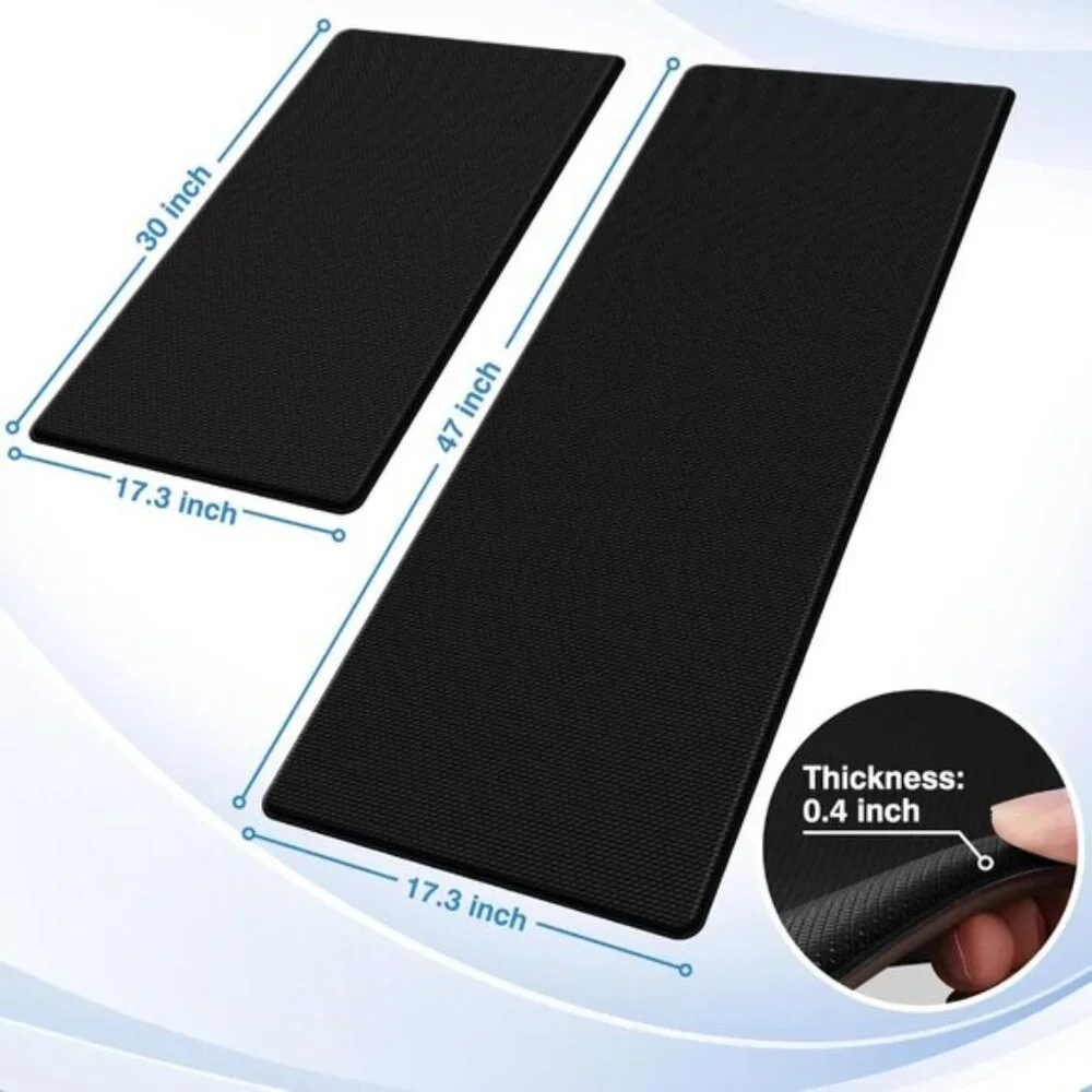 New 2Pcs Cushioned Kitchen Mats, Anti-Fatigue Non-Slip Waterproof Rugs in Black